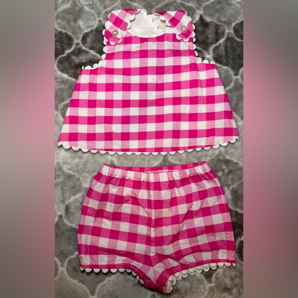 JACADI PARIS Baby Girl Gingham Shorts Set- Pink & White/ Size 6 Months - Picture 6 of 9